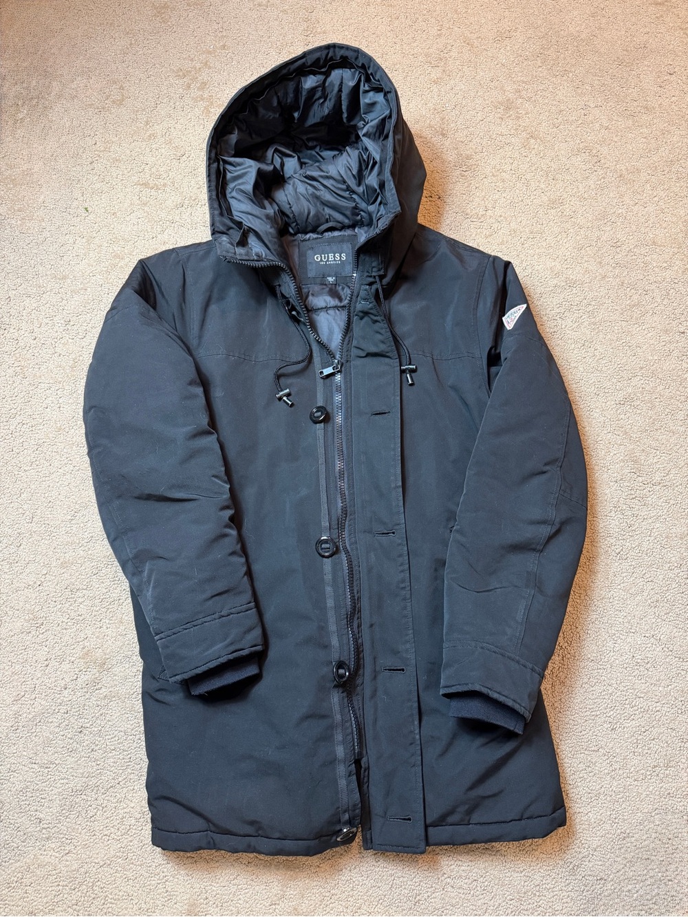 GUESS Black Hooded Puffer Coat